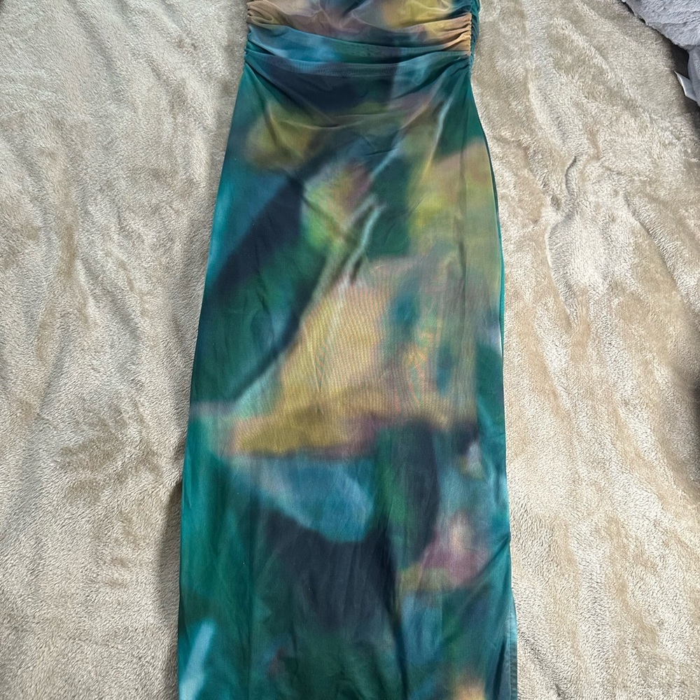 SHEIN Green and Blue Swim Coverup with Artistic Pattern